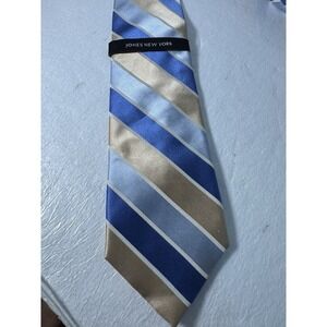 JONES NEW YORK MEN‎ TIE GOLD WITH BLUE And White STRIPES 4 X 61